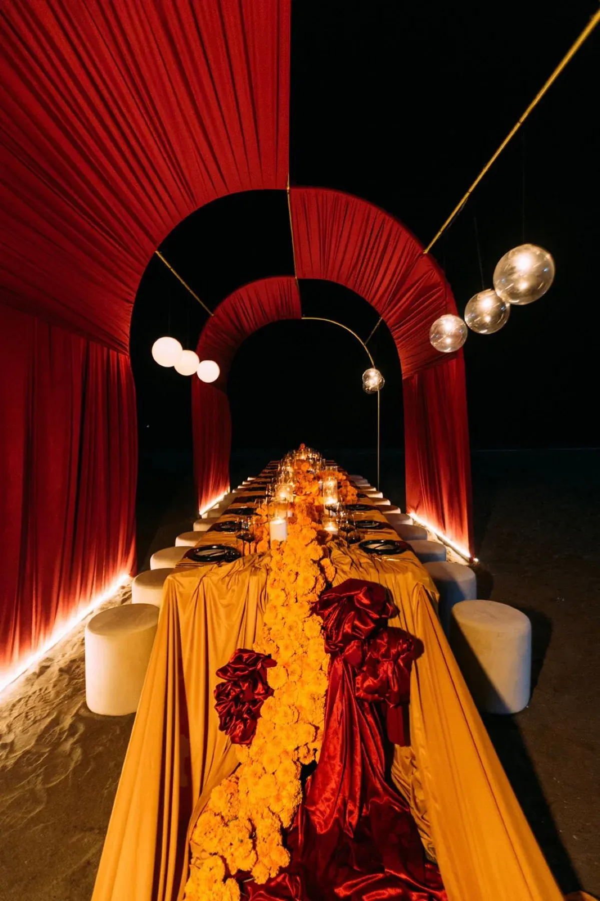 Editorial art direction — red on a Bali beach