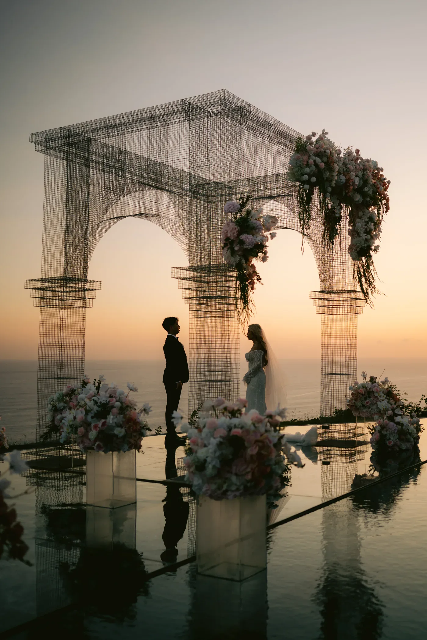 A couple in a tender embrace on their wedding day